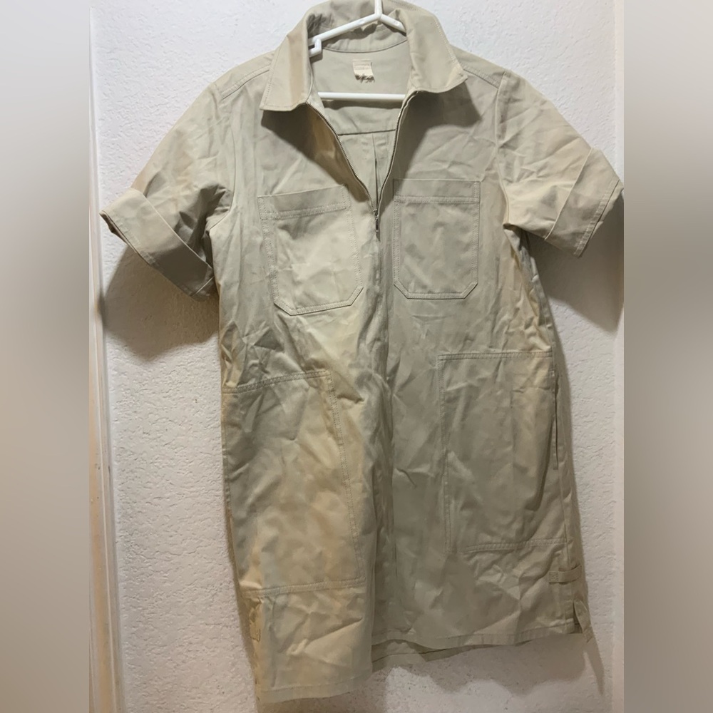 Lee Mathews Cream Short Sleeve Utility Mini Dress